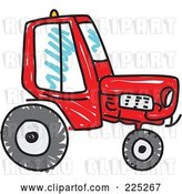 Vector Clip Art of Retro Tall Red Sketched Tractor by Prawny