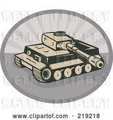 Vector Clip Art of Retro Tan and Gray Military Tank Logo by Patrimonio