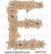 Vector Clip Art of Retro Tan Floral Capital Letter E Design by Vector Tradition SM