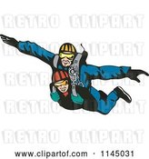 Vector Clip Art of Retro Tandem Skydivers Free Falling by Patrimonio