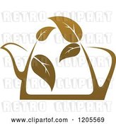 Vector Clip Art of Retro Tea Pot of Brown Tea or Coffee with Leaves by Vector Tradition SM
