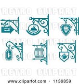 Vector Clip Art of Retro Teal Pub Cafe Restaurant Shingle Signs 2 by Vector Tradition SM