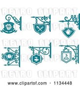 Vector Clip Art of Retro Teal Pub Cafe Restaurant Shingle Signs by Vector Tradition SM