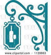Vector Clip Art of Retro Teal Wine Shingle Sign by Vector Tradition SM