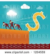 Vector Clip Art of Retro Team of Business Men Trying to Save the Dollar by Qiun
