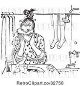Vector Clip Art of Retro Teen Girl Washing Her Face in by Picsburg