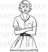 Vector Clip Art of Retro Teen Girl with Folded Arms and an Angry Expression in by Picsburg