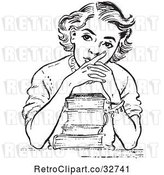 Vector Clip Art of Retro Teen High School Girl Thinking over Books in by Picsburg