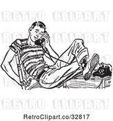 Vector Clip Art of Retro Teenage Boy Flirting with His Girlfriend on a Telephone by Picsburg