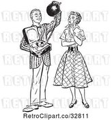 Vector Clip Art of Retro Teenage Boy Offering His Girlfriend Commitment As a Ball and Chain in by Picsburg