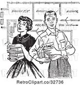 Vector Clip Art of Retro Teenage Couple with Books and School Blueprints in by Picsburg