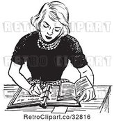 Vector Clip Art of Retro Teenage Girl Doing Homework at a Desk by Picsburg