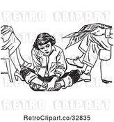 Vector Clip Art of Retro Teenage Girl Pouting and Sitting on the Floor by Her Parents by Picsburg