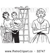 Vector Clip Art of Retro Teenage Girl Pouting While Decorating for Prom in Black and White by Picsburg