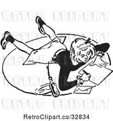 Vector Clip Art of Retro Teenage Girl Writing a Letter on a Floor by Picsburg