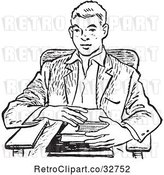 Vector Clip Art of Retro Teenage School Boy with Books at a Desk in by Picsburg