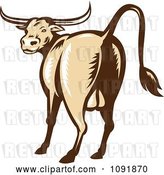 Vector Clip Art of Retro Texas Longhorn Bull from the Rear by Patrimonio
