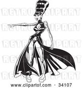 Vector Clip Art of Retro the Bride of Frankenstein in a Sexy Dress and Boots, Pointing to the Left by Lawrence Christmas Illustration