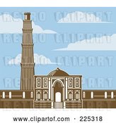 Vector Clip Art of Retro the Qutb Minar in Brown Under a Blue Sky with Clouds by Patrimonio