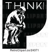 Vector Clip Art of Retro Thinker Statue and Text by Prawny Vintage