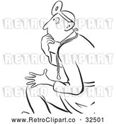 Vector Clip Art of Retro Thinking Doctor Black and White by Picsburg