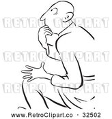 Vector Clip Art of Retro Thinking Man Black and White by Picsburg