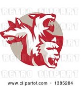 Vector Clip Art of Retro Three Headed Cerberus Devil Dog Hellhound Monster Emerging from a Tan Circle by Patrimonio