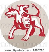 Vector Clip Art of Retro Three Headed Cerberus Devil Dog Hellhound Monster in a Tan Circle by Patrimonio