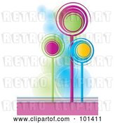 Vector Clip Art of Retro Three Tall, Colorful Spiral Trees by MilsiArt