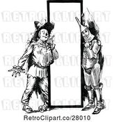 Vector Clip Art of Retro Tin Guy and Scarecrow by a Sign by Prawny Vintage