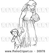 Vector Clip Art of Retro Tired Mother with Children by Prawny Vintage