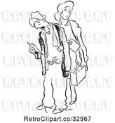 Vector Clip Art of Retro Tired Worker Guy and Lady with Time Sheets by Picsburg