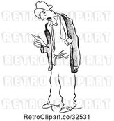 Vector Clip Art of Retro Tired Worker Guy Holding a Time Sheet by Picsburg
