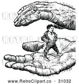 Vector Clip Art of Retro Tom Thumb in Hands by Prawny Vintage