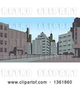 Vector Clip Art of Retro Toned City Street Scene by Clip Art Mascots