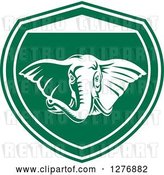 Vector Clip Art of Retro Tough Elephant in a Green and White Shield by Patrimonio