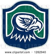 Vector Clip Art of Retro Tough Falcon Head in a Green Blue and White Shield by Patrimonio