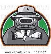 Vector Clip Art of Retro Tough Mobster with a Car Grill Head and Folded Arms in a Half Circle by Patrimonio