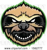 Vector Clip Art of Retro Tough Sloth Mascot Head Outlined in Green by Patrimonio