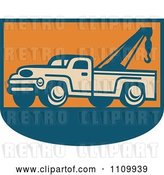 Vector Clip Art of Retro Tow Truck on Orange and Blue by Patrimonio