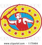 Vector Clip Art of Retro Track and Field Javelin Thrower over a Star Oval by Patrimonio