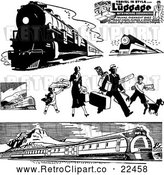 Vector Clip Art of Retro Trains and Traveling Family by BestVector