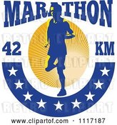 Vector Clip Art of Retro Triathlete Runner with Marathon 42 Km Text and Stars by Patrimonio