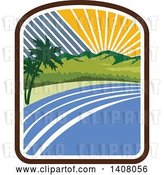 Vector Clip Art of Retro Tropical Landscape with Palm Trees, Mountains and the Coast at Sunset or Sunrise by Patrimonio