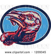 Vector Clip Art of Retro Turkey Bird Head in a Lined Blue Oval by Patrimonio