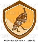 Vector Clip Art of Retro Turkey Bird in an Orange and Brown Shield by Patrimonio