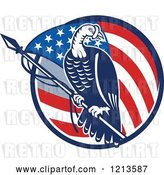 Vector Clip Art of Retro Turkey Bird on a Pole over an American Flag Circle by Patrimonio