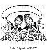 Vector Clip Art of Retro Twin Girls Holding a Banner by Prawny Vintage