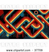 Vector Clip Art of Retro Twisting Background of Red, Orange, Yellow and Blue Lines and Drips over Black by KJ Pargeter