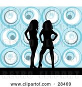 Vector Clip Art of Retro Two Black Silhouetted Women Standing over a Blue Background by KJ Pargeter
